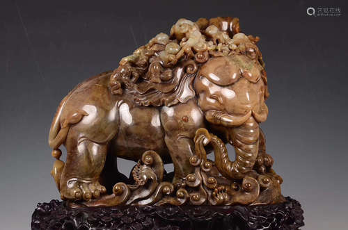 A HETIAN JADE CHILDREN AND ELEPHANT