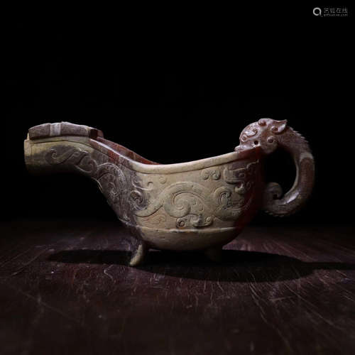 A HETIAN JADE DRAGON CUP