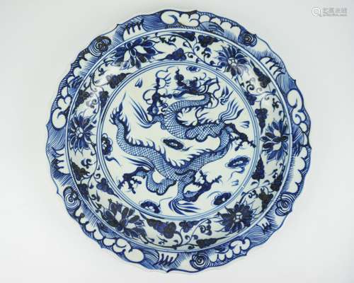 BLUE&WHITE FLORAL RIMED PLATE