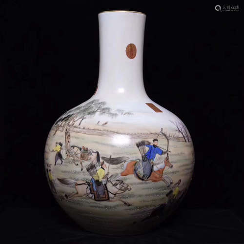 A FAMILLE-ROSE TIANQIU VASE WITH QIANLONG MARK