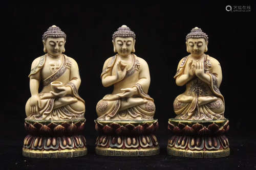 THREE XY SITTING BUDDHA FIGURES