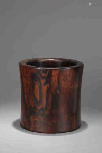 A Chinese Carved Huanghuali Brush Pot