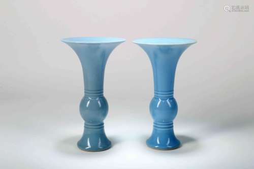 A Pair of Chinese Blue Glazed Porcelain Vases