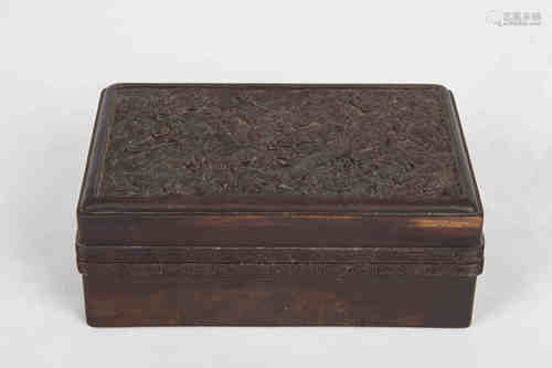 A Chinese Carved Zitan Box with Cover