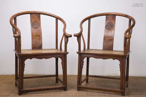 A Pair of Chinese Carved Huanghuali Chairs