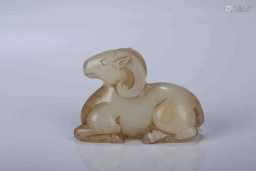 A Chinese Carved Jade Goat Decoration
