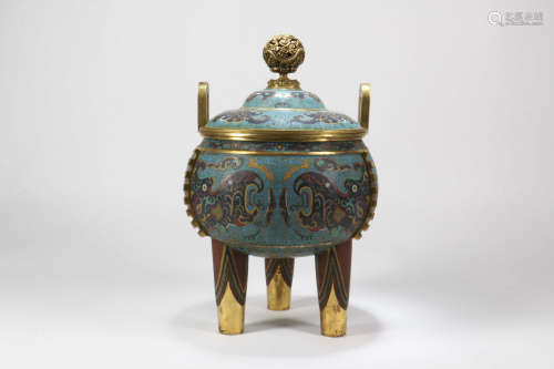 A Chinese Cloisonné Incense Burner with Cover