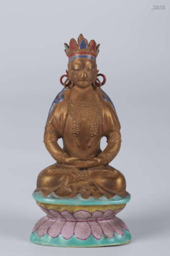 A Chinese Famille-Rose Gilt Porcelain Buddha