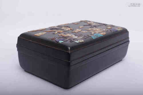 A Chinese Carved Zitan Box with Cover