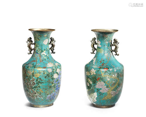 Qianlong seal marks, Qing Dynasty A pair of large cloisonné enamel baluster vases