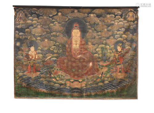 Sino-Tibetan, 17th/18th century A large thangka of Guanyin and acolytes