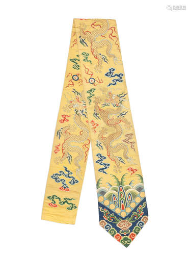 Qianlong  A rare Imperial yellow-ground 'dragon' silk double-sided hanging