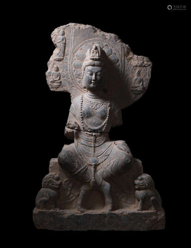 Tang Dynasty  A very rare grey limestone figure of Avalokiteshvara