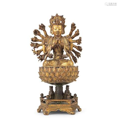 17th century  A large gilt-bronze figure of eighteen-armed Avalokiteshvara