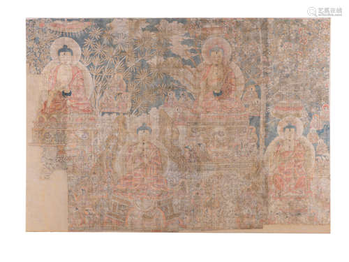 East Tibet, 14th/early 15th century  A rare and large painting of the Cosmic Buddhas