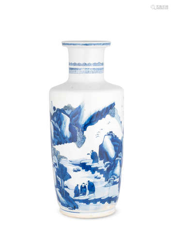 Kangxi A blue and white rouleau vase