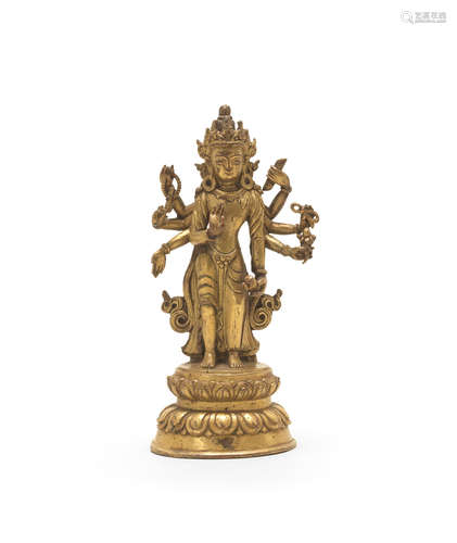 16th/17th century A parcel-gilt copper alloy figure of Avalokiteshvara