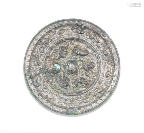 Tang Dynasty A large bronze 'mythical animals and grapes' mirror