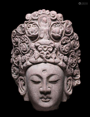 12th/13th century A rare limestone head of Guanyin