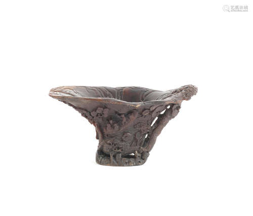 17th/18th century A large rhinoceros horn 'red cliff' libation cup