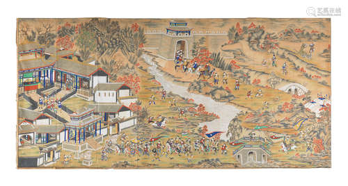 Late Qing Dynasty A very large painting of huntsmen and Tanzi