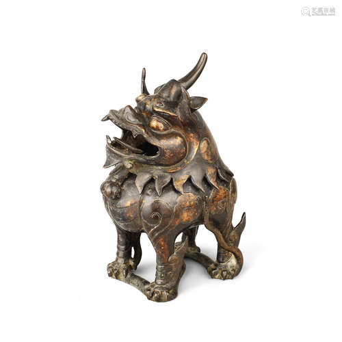 17th century  A parcel gilt-bronze qilin incense burner