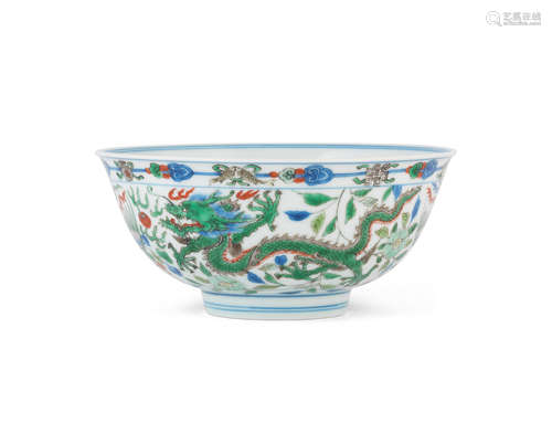 Kangxi six-character mark and of the period A wucai 'dragon and phoenix' bowl