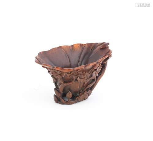 17th/18th century A rhinoceros horn 'flowers' libation cup