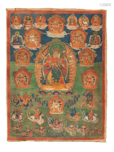 Tibet, 17th century  An unusual thangka of a Bon deity