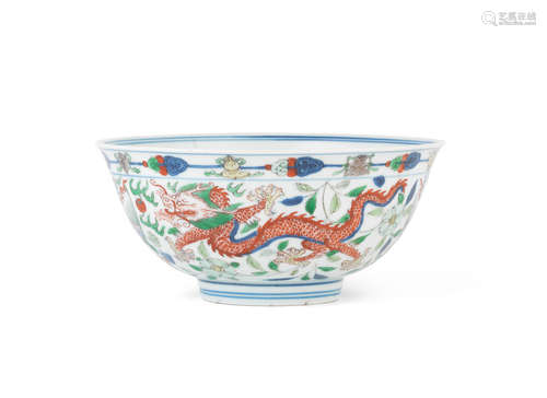 Kangxi six-character mark and of the period A wucai 'dragon and phoenix' bowl