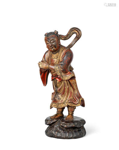 18th century  A gilt-lacquered wood figure of Sudhana