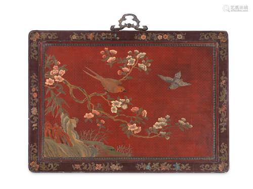 18th/19th century Two tianqi and qianjin polychrome lacquer rectangular panels