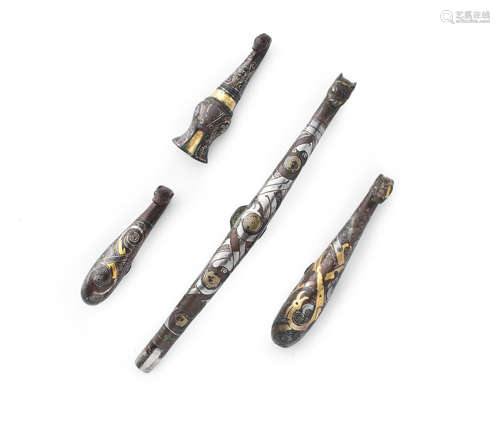 Eastern Zhou Dynasty to Han Dynasty A group of four gold and silver-inlaid bronze belt hooks