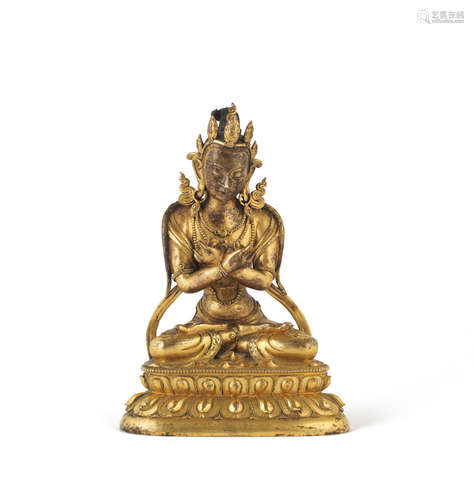 18th century A fine gilt-bronze figure of Vajradhara