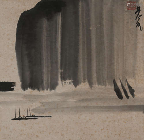 Boats by cliff Lin Fengmian (1900-1991)