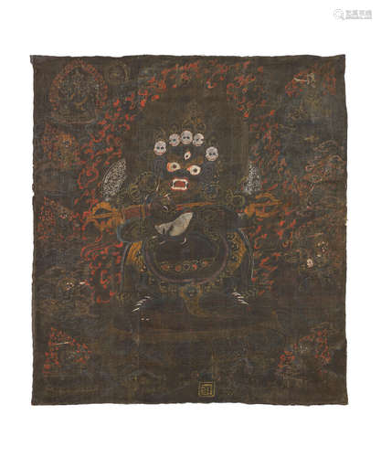 Tibet, 18th/19th century  A large black-ground thangka of Panjarnata Mahakala