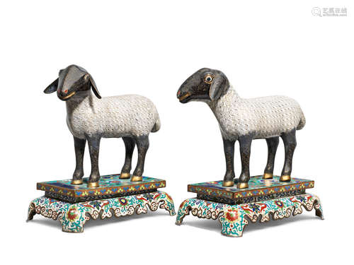 Late Qing Dynasty/Republic period A pair of cloisonné enamel sheep