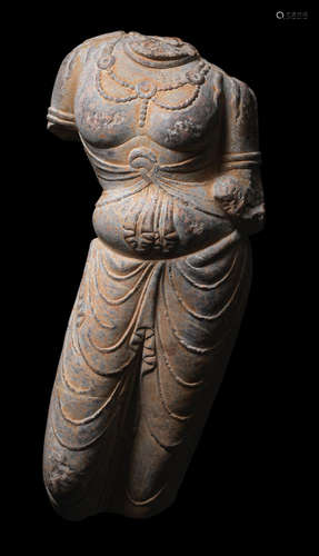 Tang Dynasty  A grey limestone stone torso of a bodhisattva