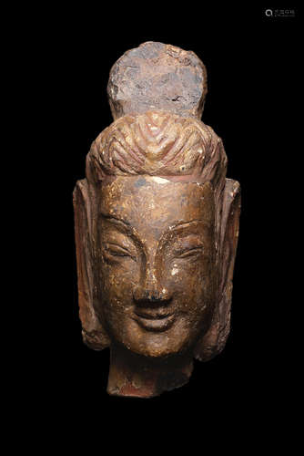 Northern Wei Dynasty, possibly Longmen A rare grey limestone stone head of Buddha