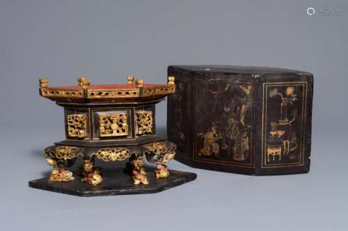 A CHINESE GILT AND LACQUERED WOOD OFFERING BOX FOR THE STRAITS OR PERANAKAN MARKET, 19TH C.