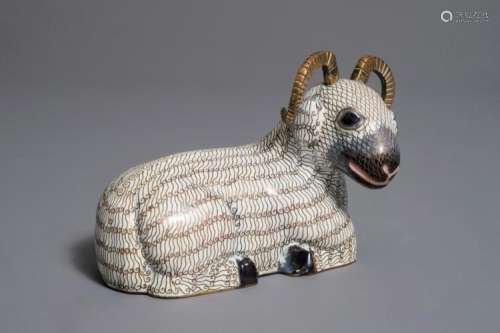 A CHINESE CLOISONNE AND GILT BRONZE MODEL OF A RAM, QIANLONG
