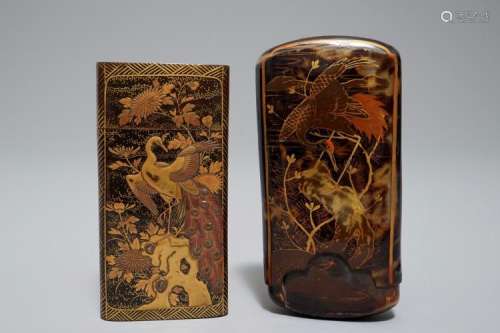 TWO JAPANESE GILT-LACQUERED TORTOISE SHELL AND HORN SPECTACLE CASES, MEIJI, 19TH C.