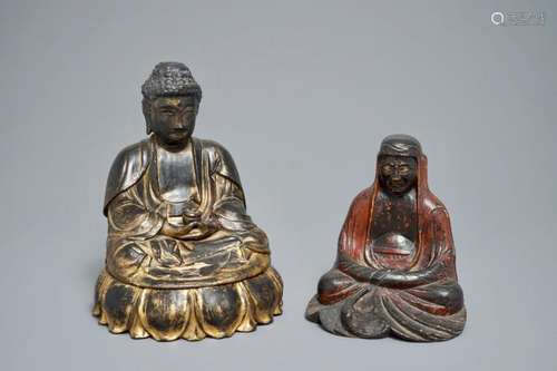 TWO LACQUERED AND GILT WOOD VOTIVE FIGURES, KOREA, 19TH C.