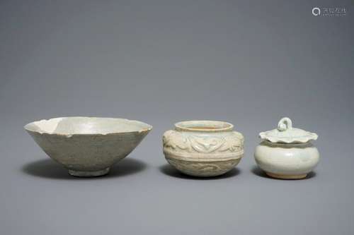 THREE CHINESE QINGBAI AND GREY-GLAZED BOWLS AND JARLETS, SONG AND MING