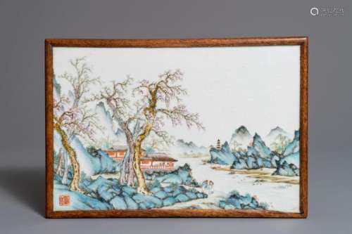 A CHINESE QIANJIANG CAI LANDSCAPE PLAQUE, SEAL MARK, REPUBLIC, 1ST HALF 20TH C.