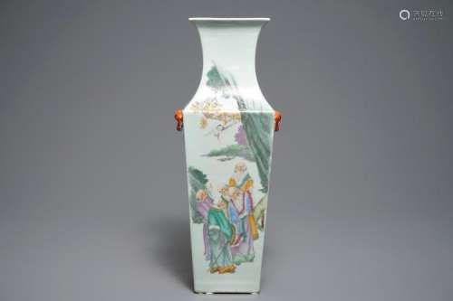A SQUARE CHINESE QIANJIANG CAI VASE, 19/20TH C.