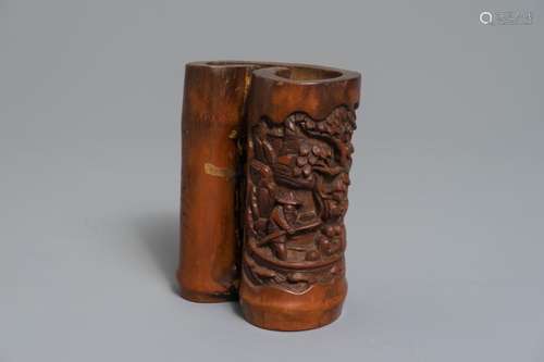 A CHINESE CARVED AND INSCRIBED BAMBOO BRUSHPOT, 19TH C.