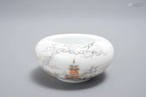 A SMALL CHINESE BRUSH WASHER WITH A WINTER LANDSCAPE, REPUBLIC, 20TH C.