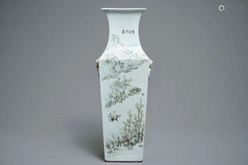 A SQUARE CHINESE QIANJIANG CAI VASE, SIGNED MA QING YUN, 19/20TH C.