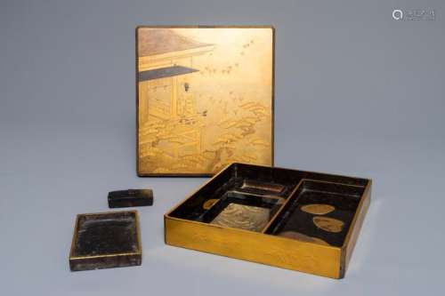 A JAPANESE GILT-LACQUERED WRITING SET 'SUZURIBAKO', WITH THE ORIGINAL INK STONE AT THE INTERIOR, MEIJI, 19TH C.